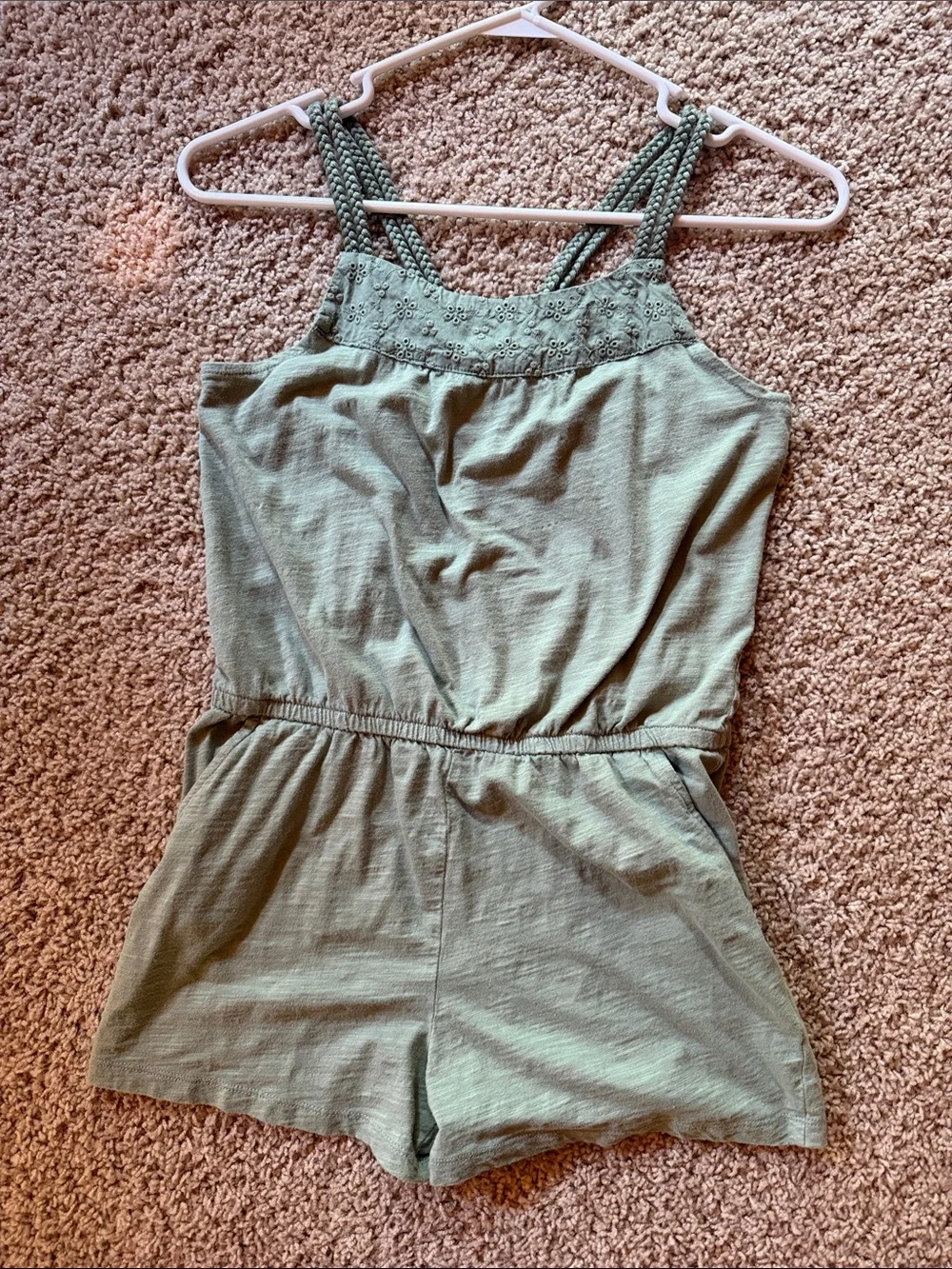 OshKosh B'gosh sage Green Braided-Strap Romper